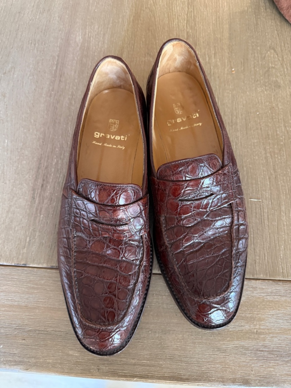 Gravati Croc Embossed Leather Loafers Brown Oxblood Men’s Handmade Italy